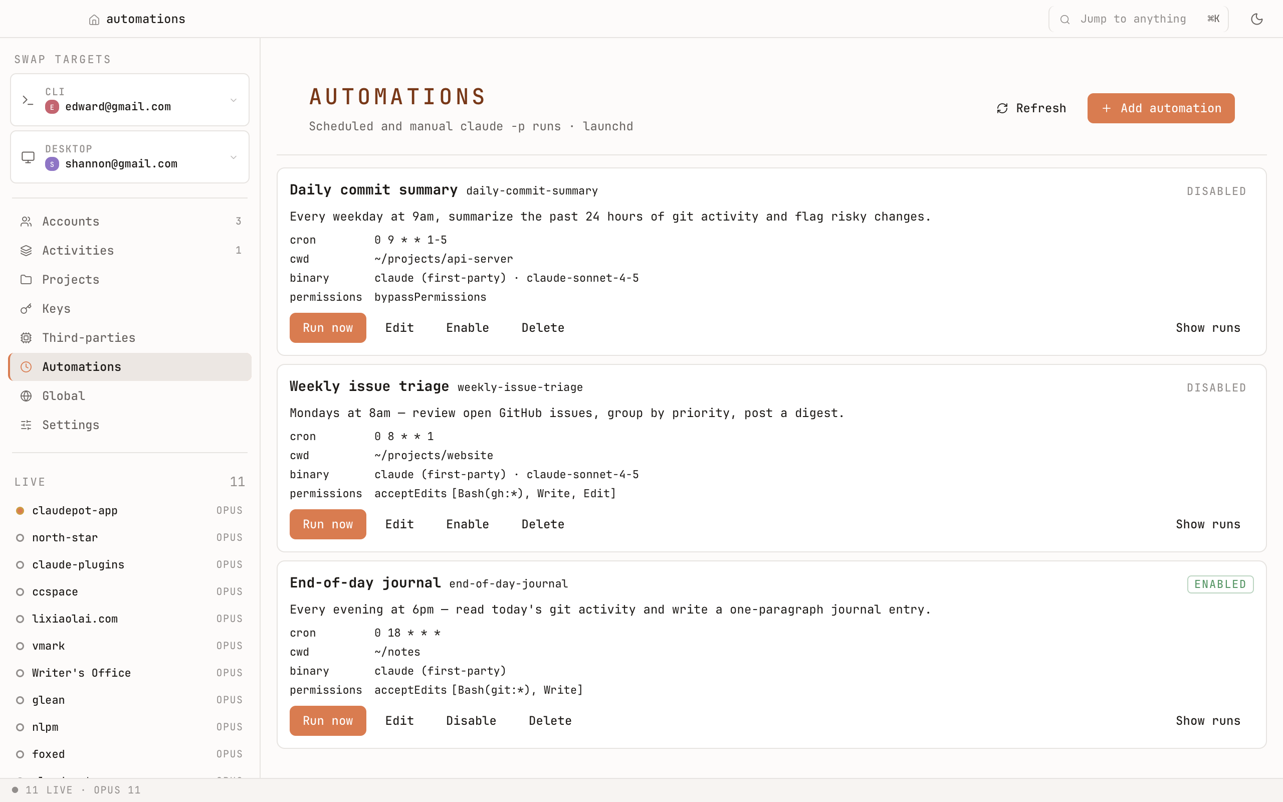 Automations tab