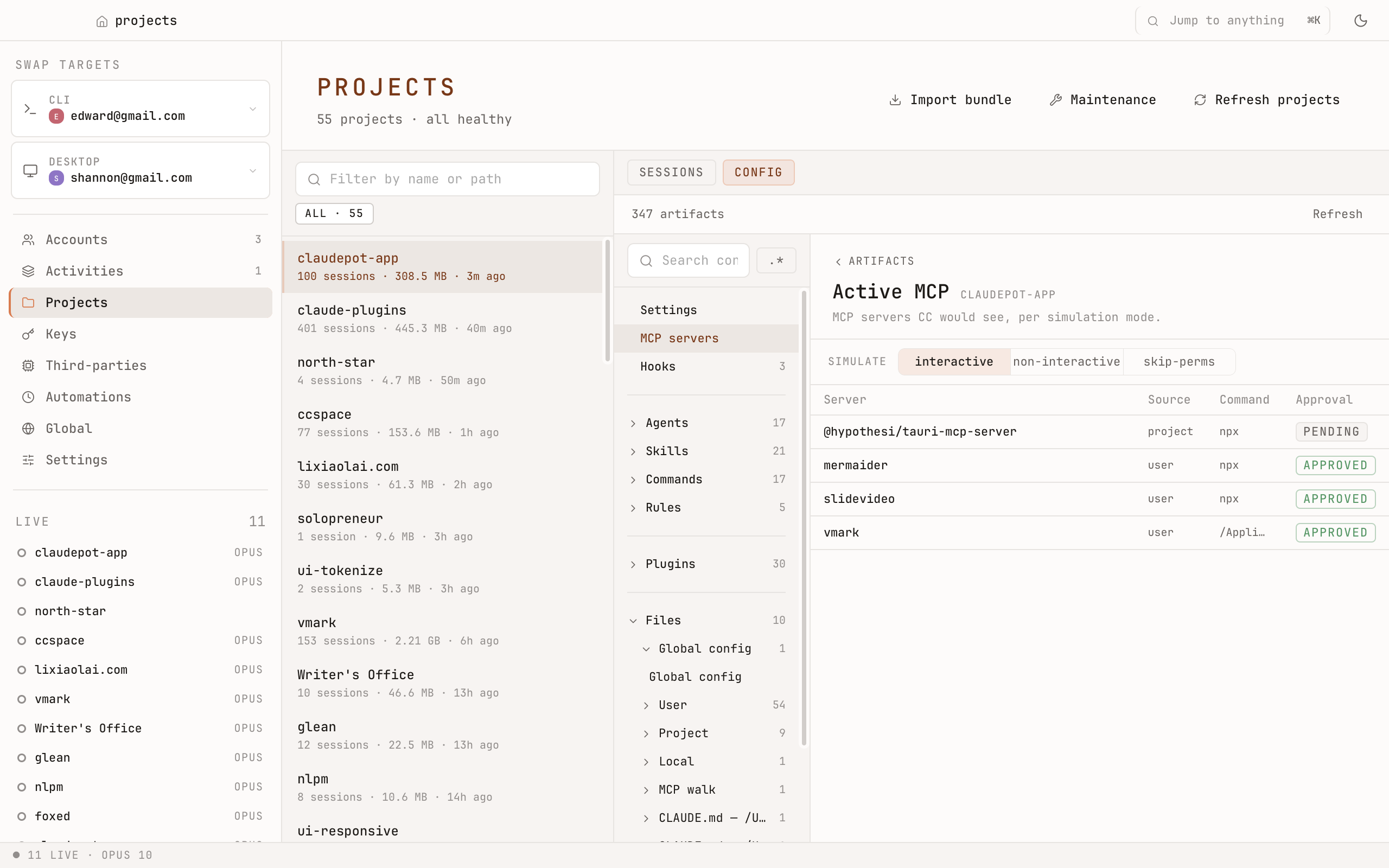 Projects tab